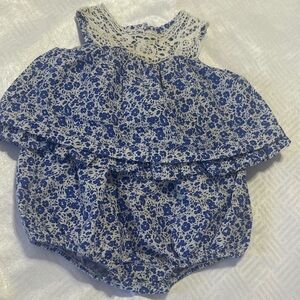 Ralph Lauren Blue Floral Lace-Trim Baby Bubble